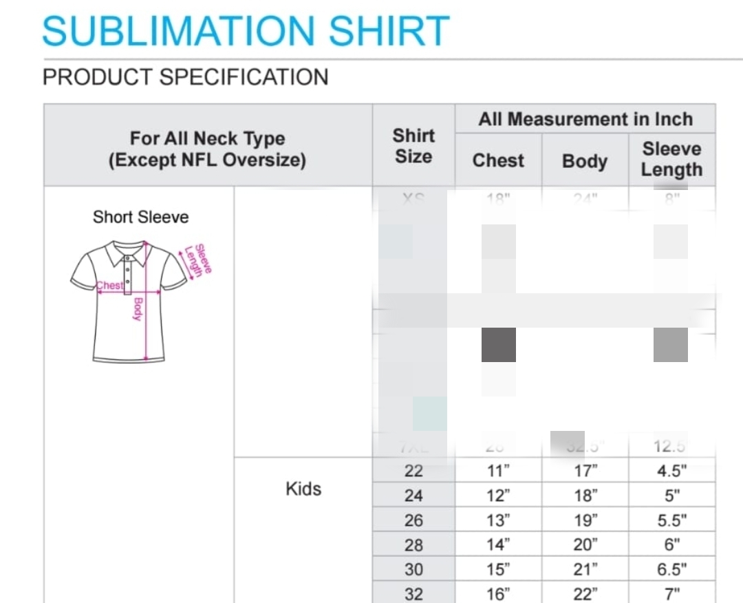 Carta Saiz Baju Kanak-kanak
