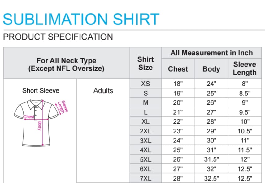 Carta Saiz Baju Lelaki